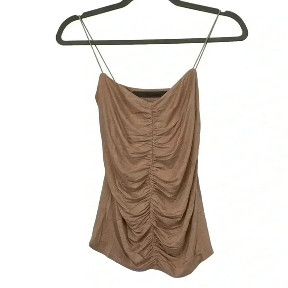ENZA COSTA RUCHED CAMISOLE TOP SMALL DK NUDE VISCOSE LYCRA STRETCH TANK NWOT - Picture 10 of 13